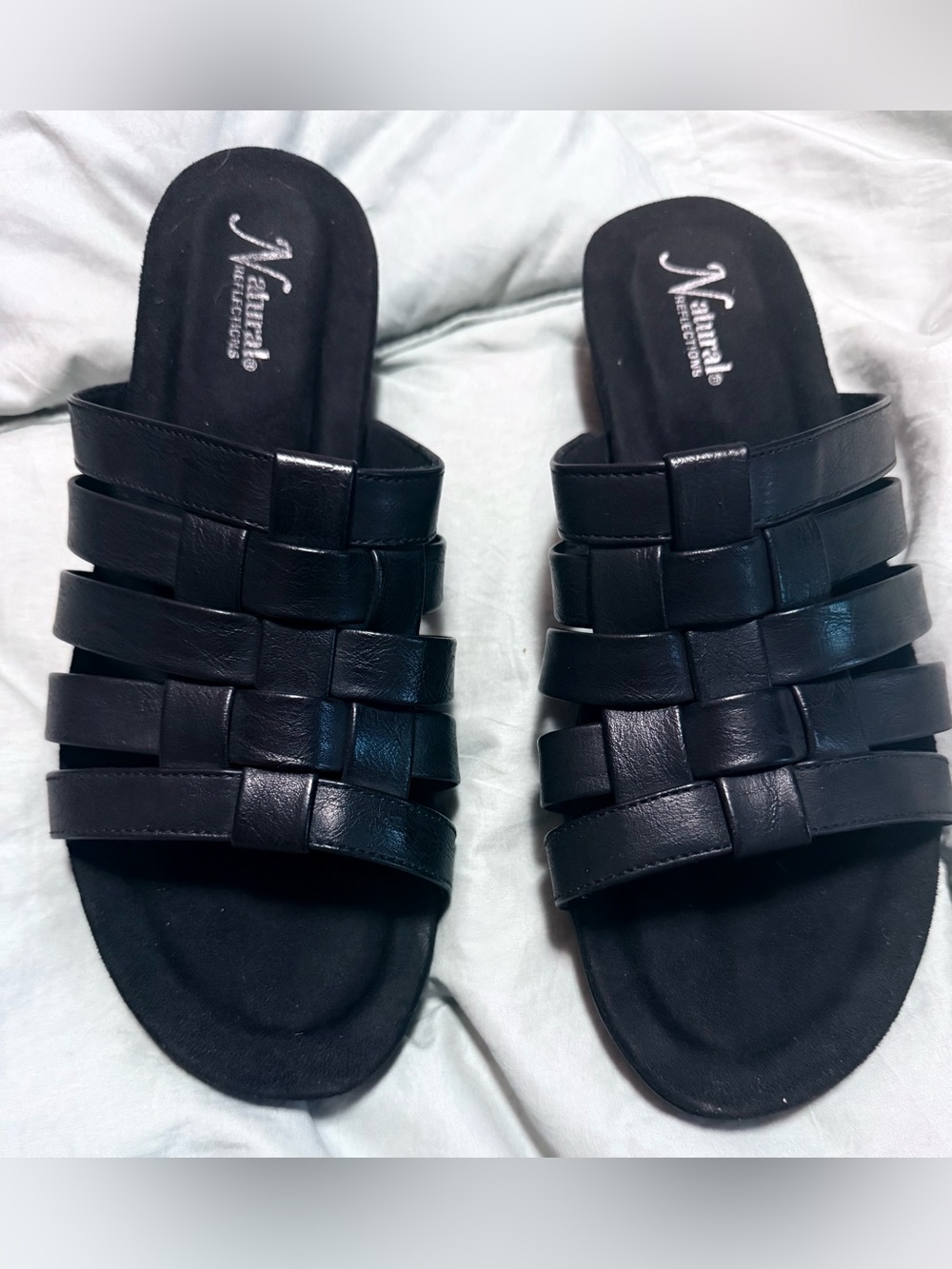 NWT  Black Slide leather Sandals size 10 Natural Reflection